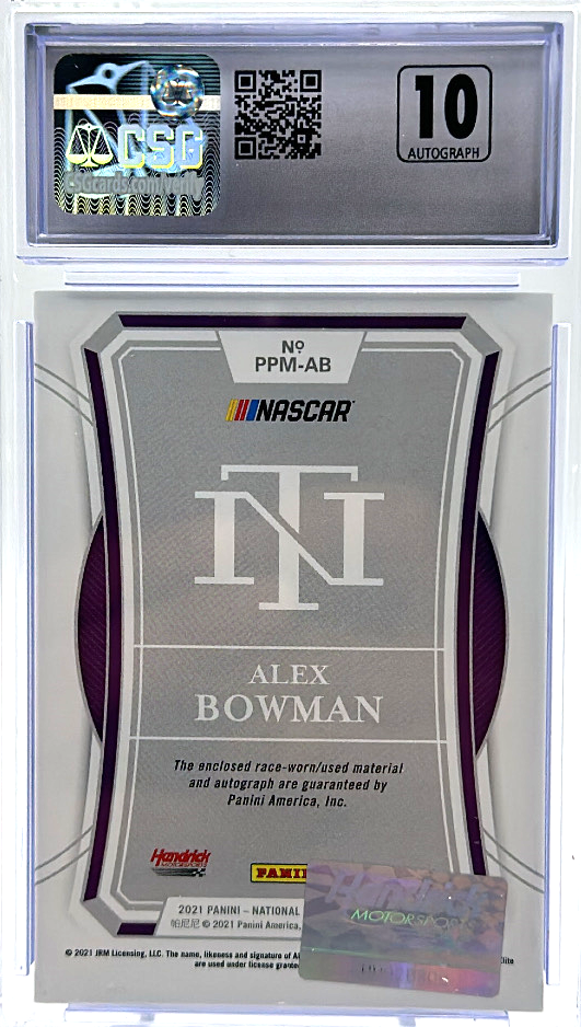 2021 Panini National Treasures - Alex Bowman PPM-AB  - Premium Patches Midnight Autos /25 - CSG CGC 8 / 10