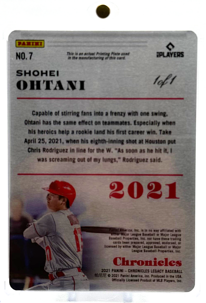 2021 Panini Chronicles Legacy Baseball - Shohei Ohtani 7 - Printing Plate 1/1