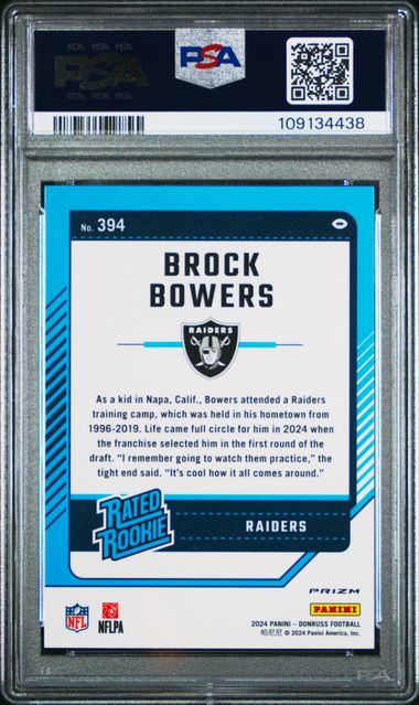 2024 Panini Donruss 394 Brock Bowers Optic Preview-Red Pandora - PSA 9