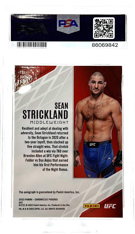 2023 Panini Chronicles UFC - Sean Strickland PXSSK - Phoenix Auto Red  - PSA 10 / 9