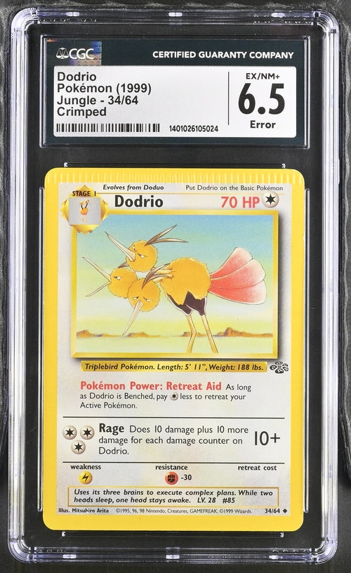 Dodrio 34/64 Jungle Crimped - 1999 Pokemon - CGC 6.5 Error