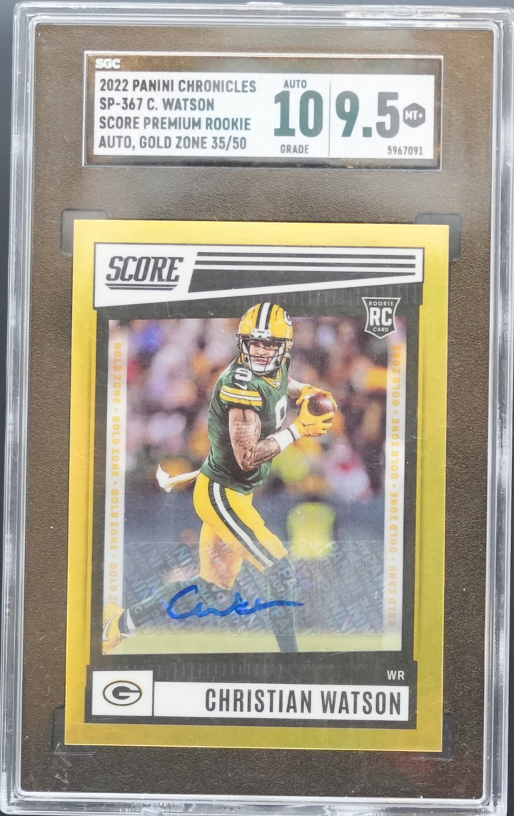 2022 Panini Chronicles - Christian Watson SP-367 - Gold Zone /50 - SGC 9.5 / 10