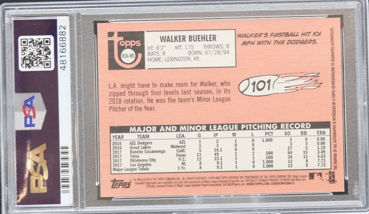 2018 Topps Heritage - Walker Buehler WB - Real One Autographs - PSA 9