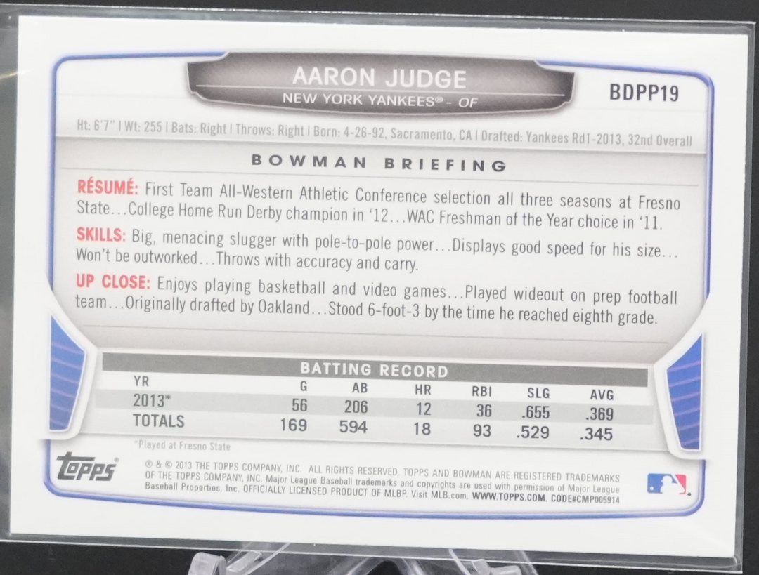 2013 Topps Bowman Baseball - Aaron Judge BDPP19 - Bowman Paper