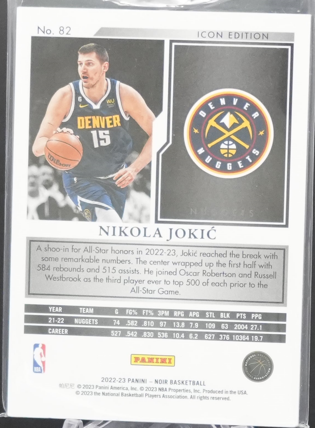 2022 Panini Noir Basketball - Nikola Jokic 82 - Icon Edition /99