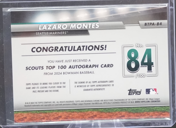 2024 Topps Bowman Baseball - Lazaro Montes BTPA-84 - Top 100 Auto Gold /50