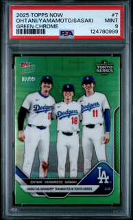 2025 Topps Now - Ohtani Yamamoto Sasaki 7 - Green /99 - PSA 9