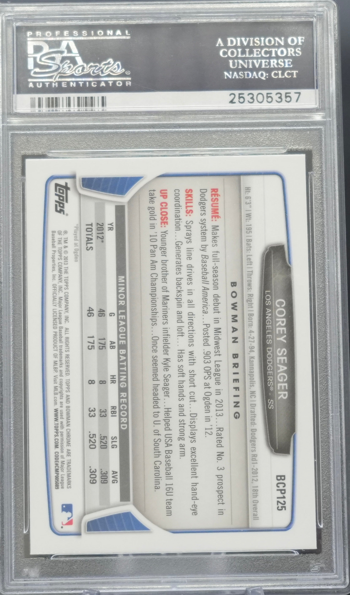 2013 Topps Bowman Chrome - Corey Seager BCP125 - Prospect Fielding - PSA 10