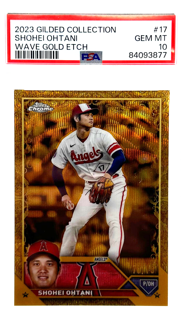 2023 Topps Chrome Gilded - Shohei Ohtani 17 - Wave Gold Etch /75 - PSA 10