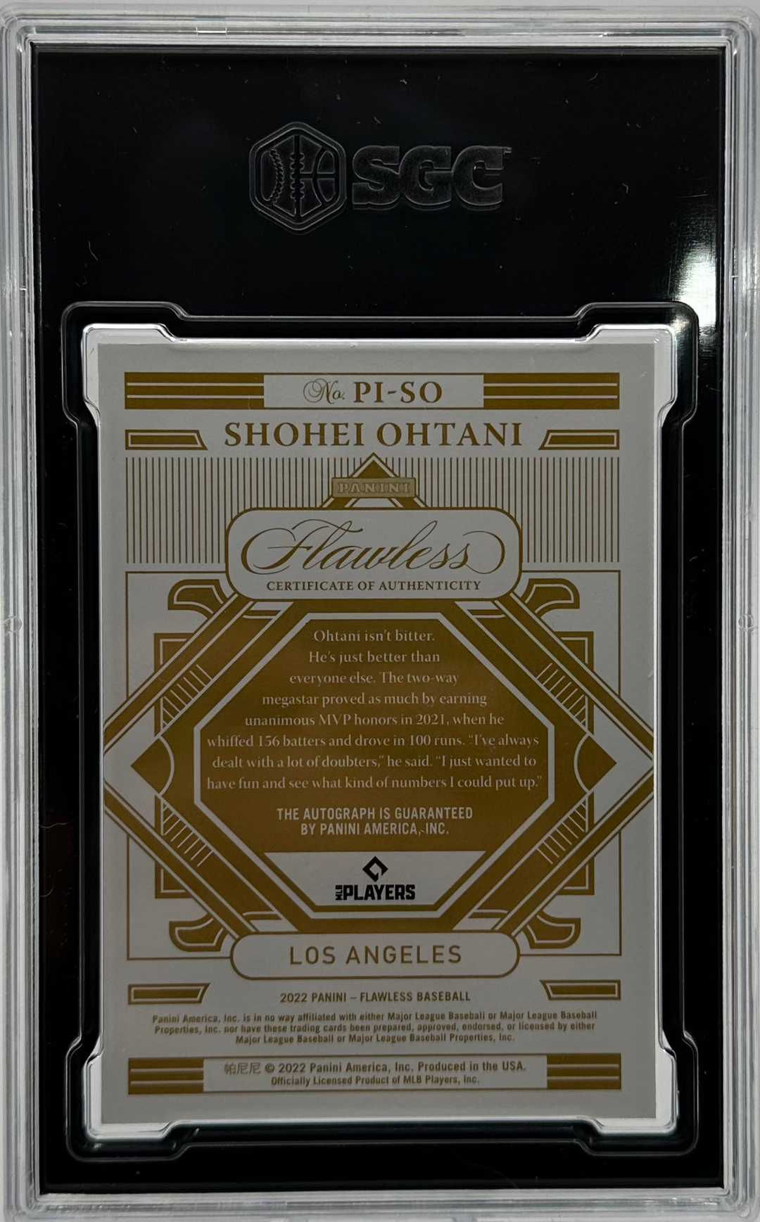 2022 Panini Flawless Baseball - Shohei Ohtani PI-SO - Premium Ink /25 - SGC 9.5 / 10