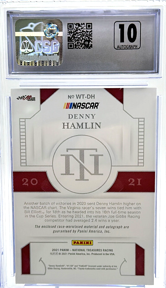 2021 Panini National Treasures - Denny Hamlin WT-DH - GOLD /10 - CSG CGC 9 / 10