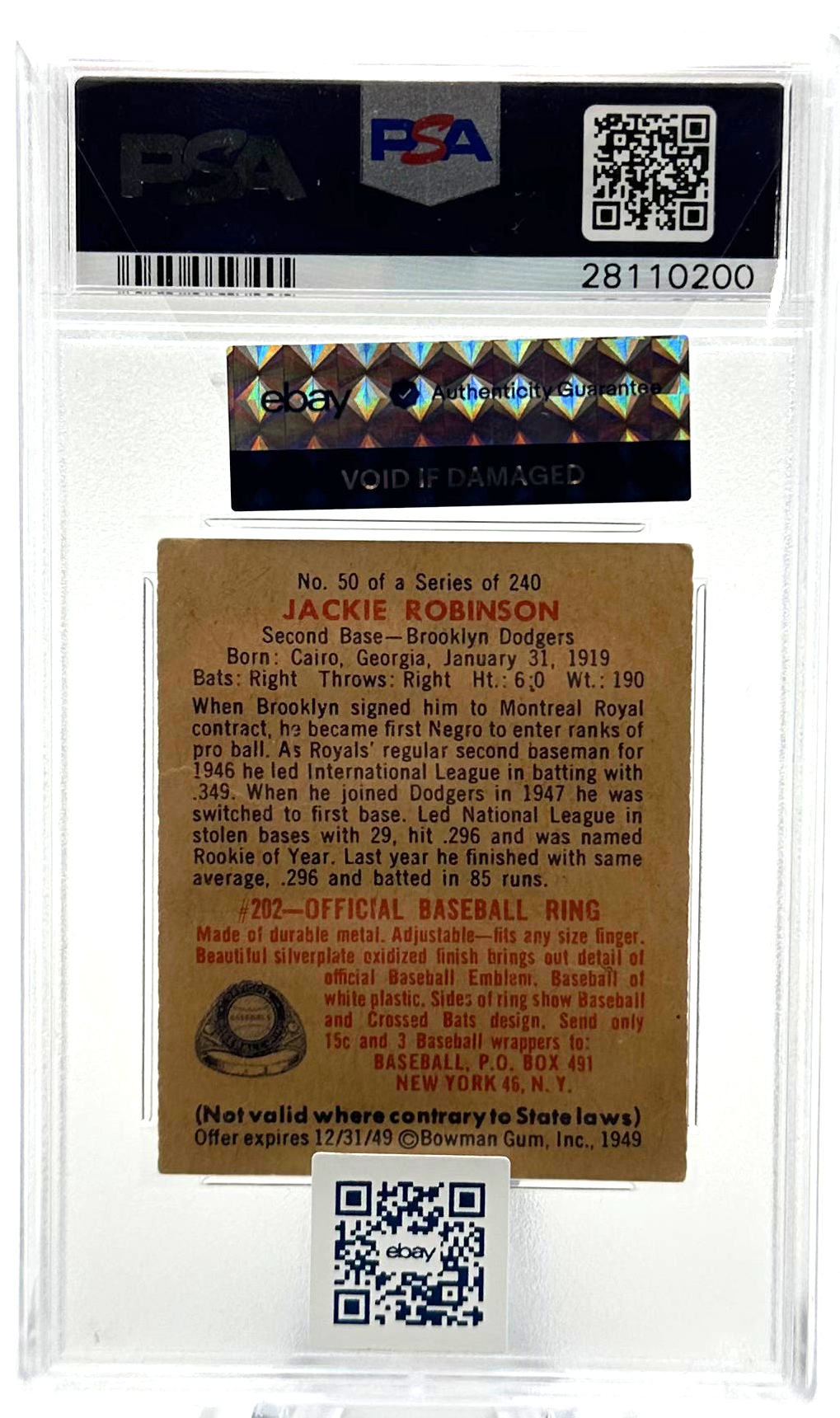 1949 Bowman - Jackie Robinson 50 - PSA 2