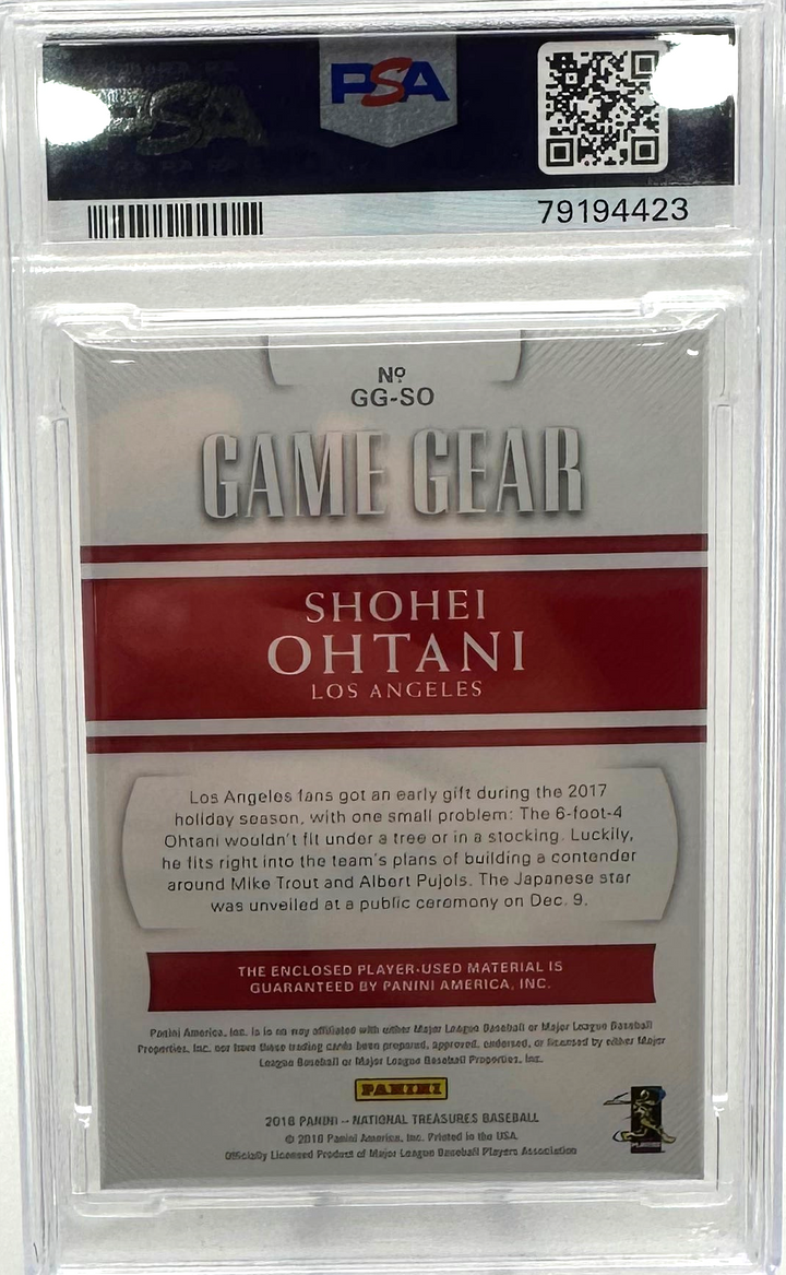 2018 Panini National Treasures Baseball - Shohei Ohtani GG-SO - Game Gear Dual Holo Gold /10  - PSA 9