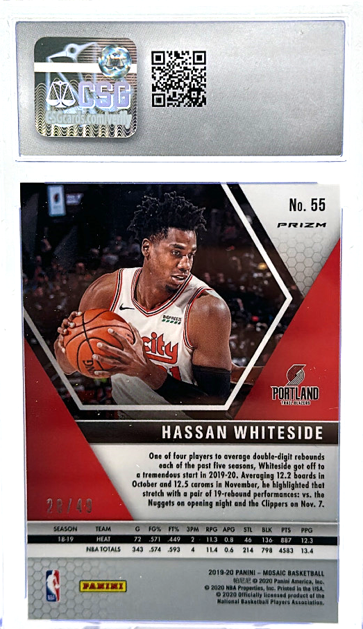 2019-20 Panini Mosaic - Hassan Whiteside 55 - Purple /49 - CSG CGC 9