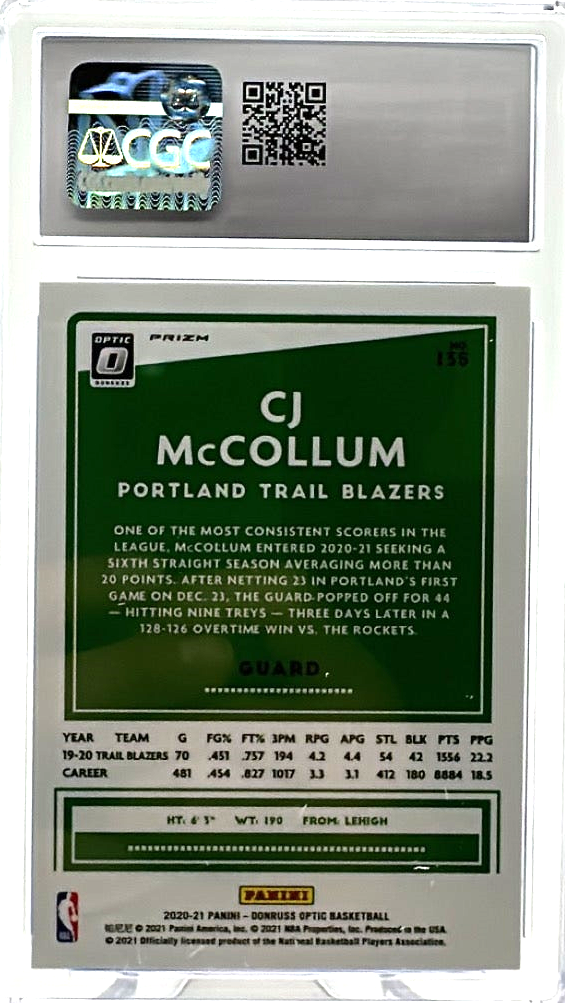 2020-21 Panini Donruss Optic - CJ McCollum 135 - Photon - CGC 9.5