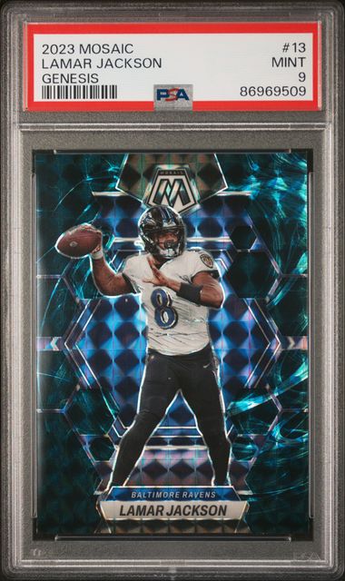 2023 Panini Mosaic - Lamar Jackson 13 - Genesis  - PSA 9