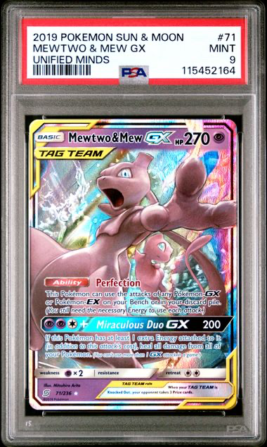 Mewtwo & Mew GX - 71/236 - Unified Minds - 2019 Pokemon - PSA 9