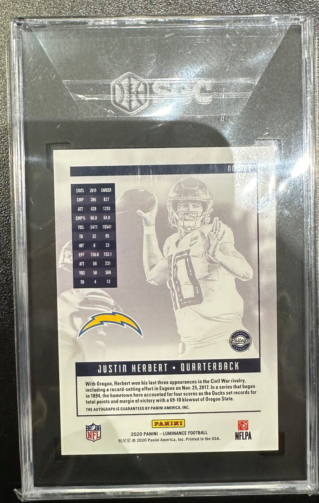 2020 Panini Luminance - Justin Herbert 103 - Rookie Auto /99 - SGC 9.5 /10