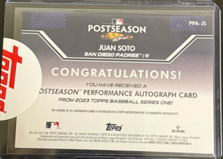 2023 Topps Baseball Series one - Juan Soto ppajs - Postseason Autograph /50
