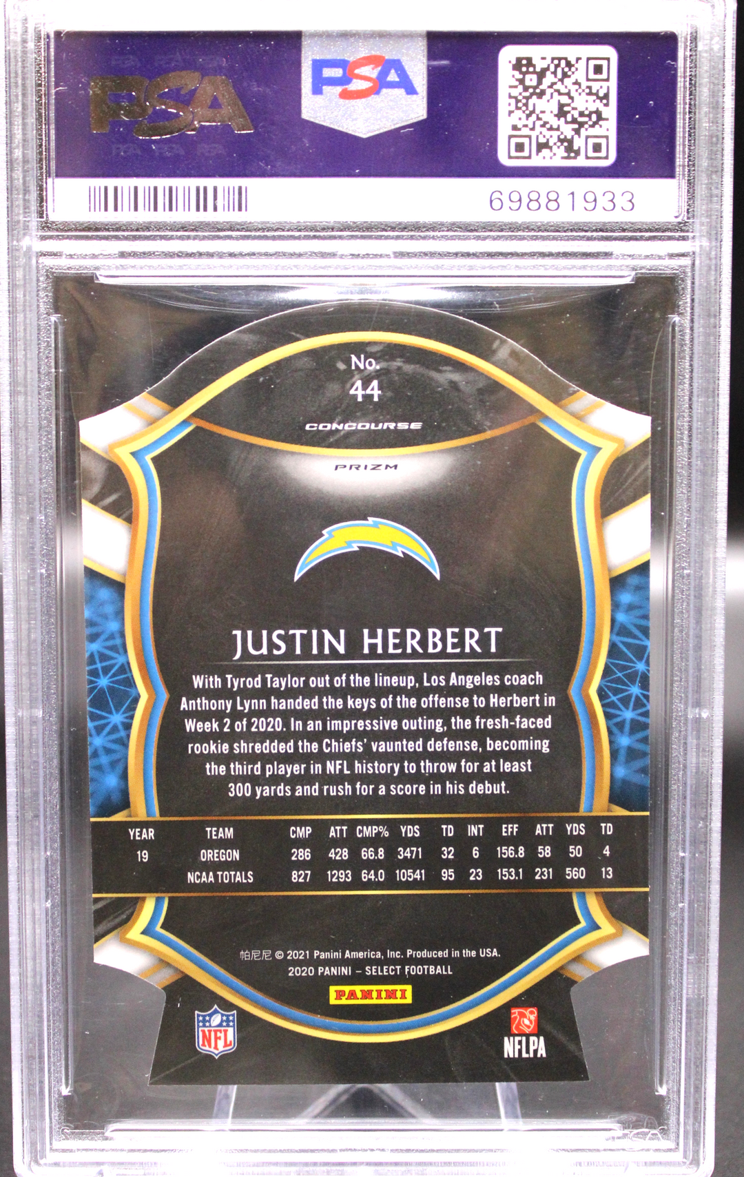 2020 Panini Select - Justin Herbert 44 - Die Cut Purple - PSA 10