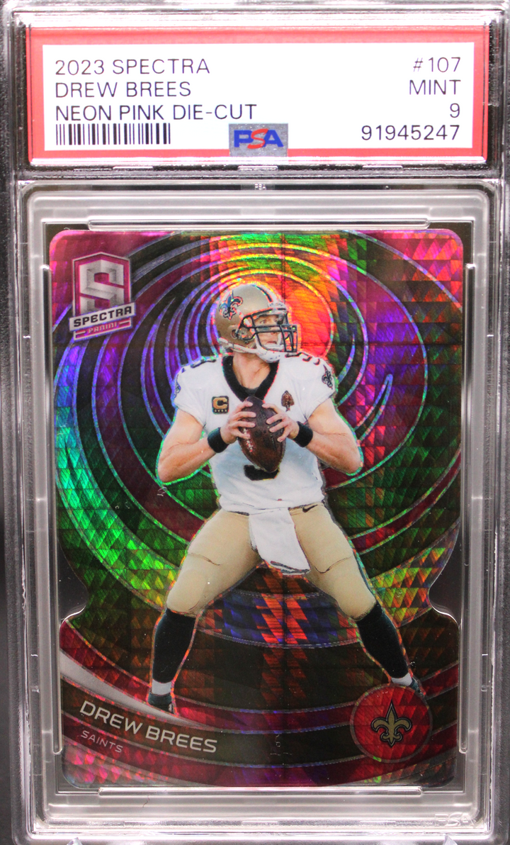 2023 Panini Spectra Football - Drew Brees 107 - Neon Pink Die Cut /20 - PSA 9