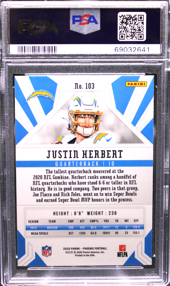 2020 Panini Phoenix Football - Justin Herbert 103 - Fire Burst - PSA 10