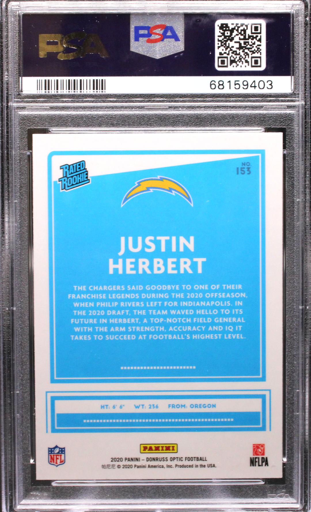 2020 Panini Optic Football - Justin Herbert 153 - Rated Rookie - PSA 10