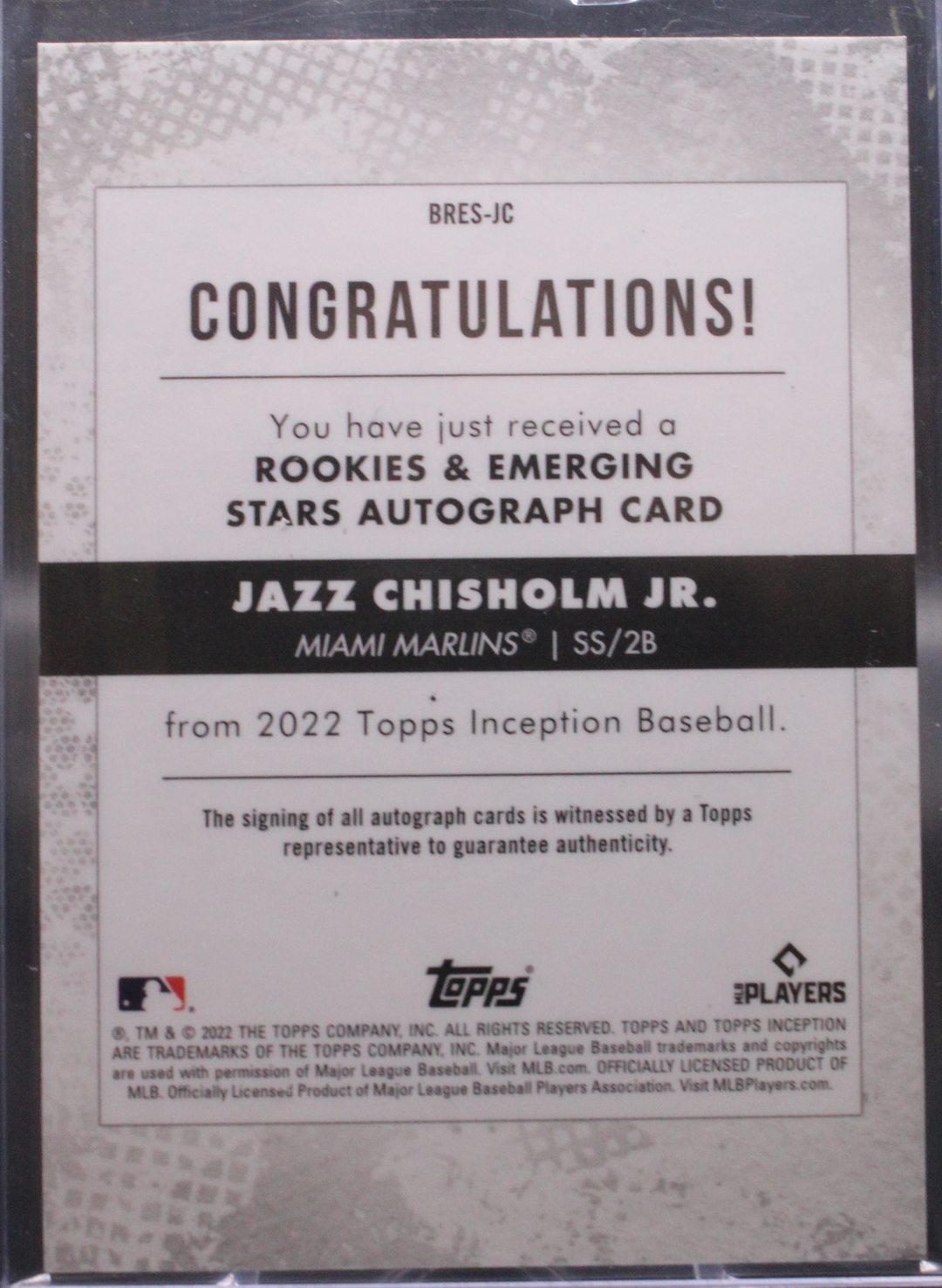 2022 Topps Inception Baseball  - Jazz Chisholm Jr BRES-JC - Red Auto /50