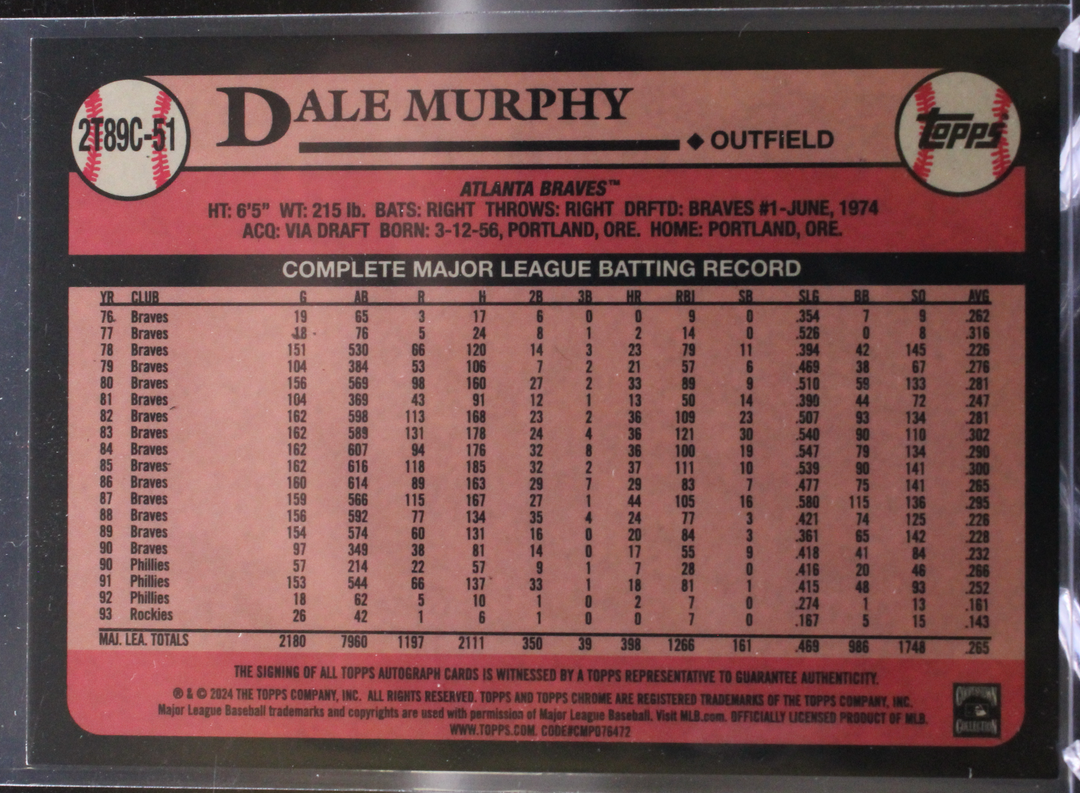 2024 Topps Series 2 - Dale Murphy 2T89C-51 - Silver Pack Auto