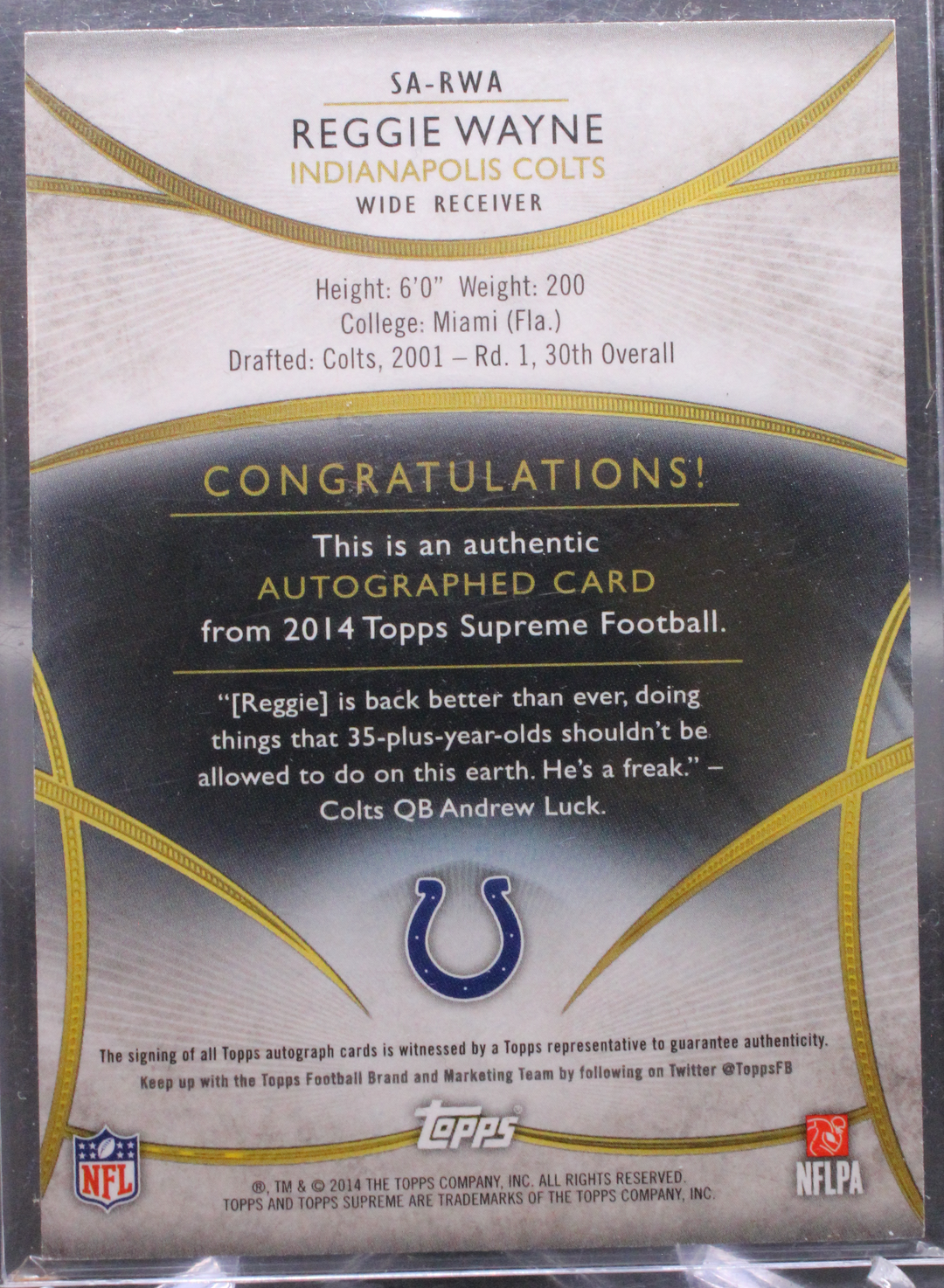 2014 Topps Supreme Football - Reggie Wayne SA-RWA - Auto /30