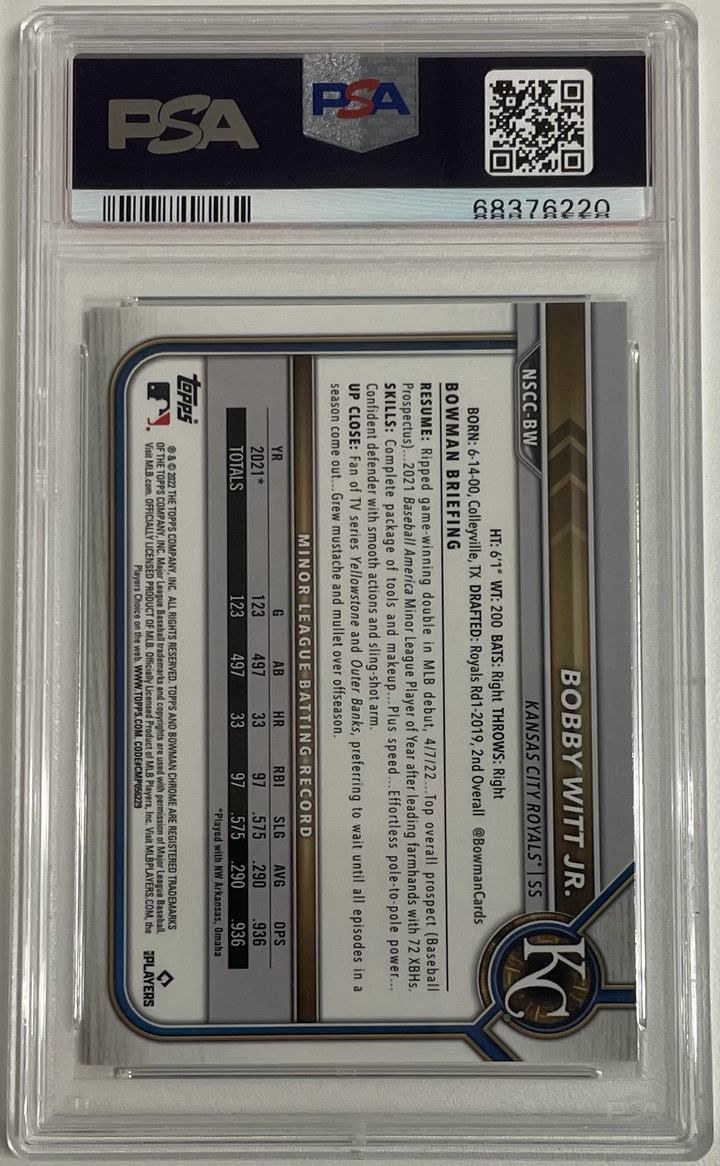 2022 Bowman Chrome Baseball - Bobby Witt JR NSCCBW - Wrapper Redemption - PSA 10