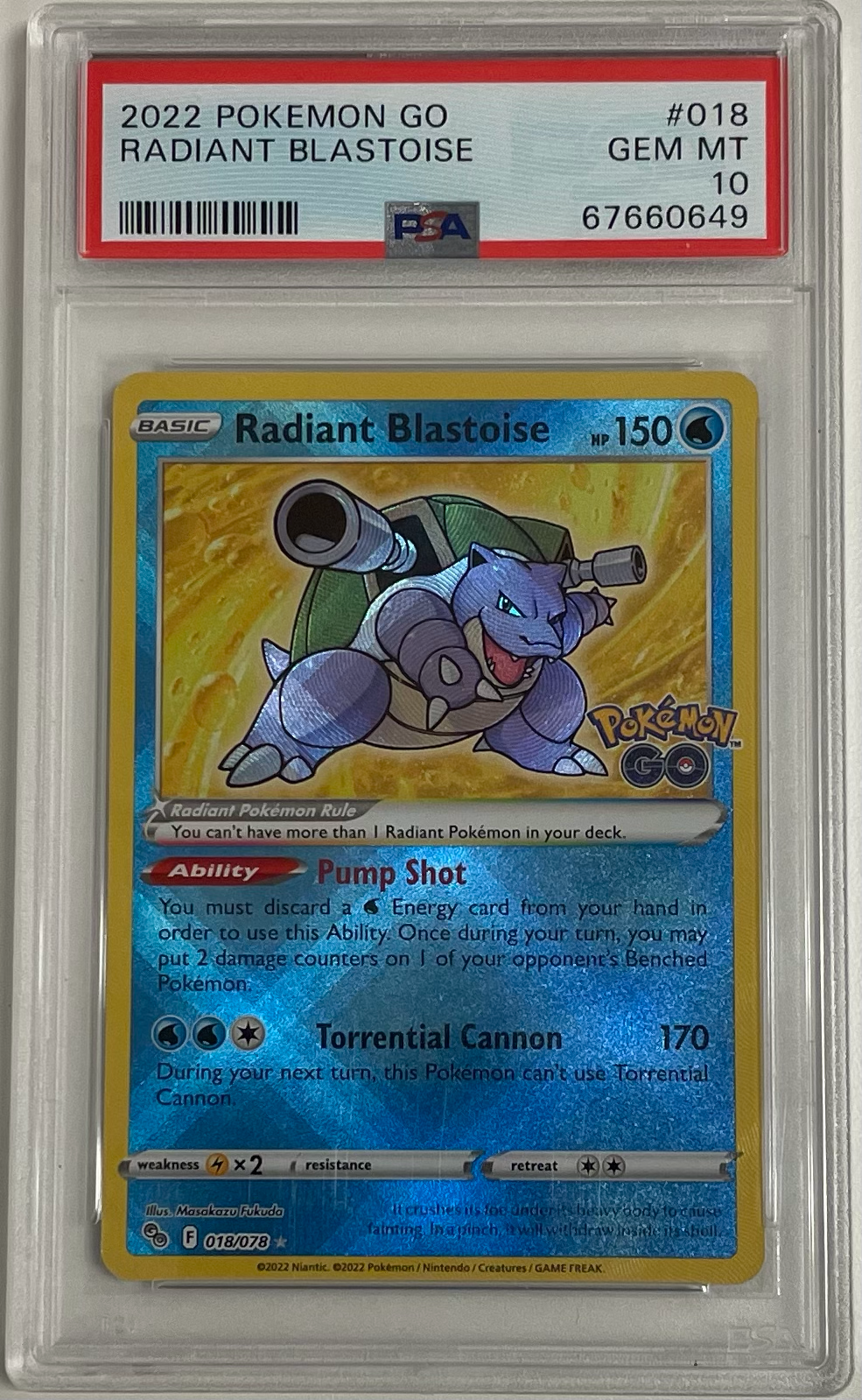 Radiant Blastoise 018/078 Pokemon GO - 2022 Pokemon - PSA 10