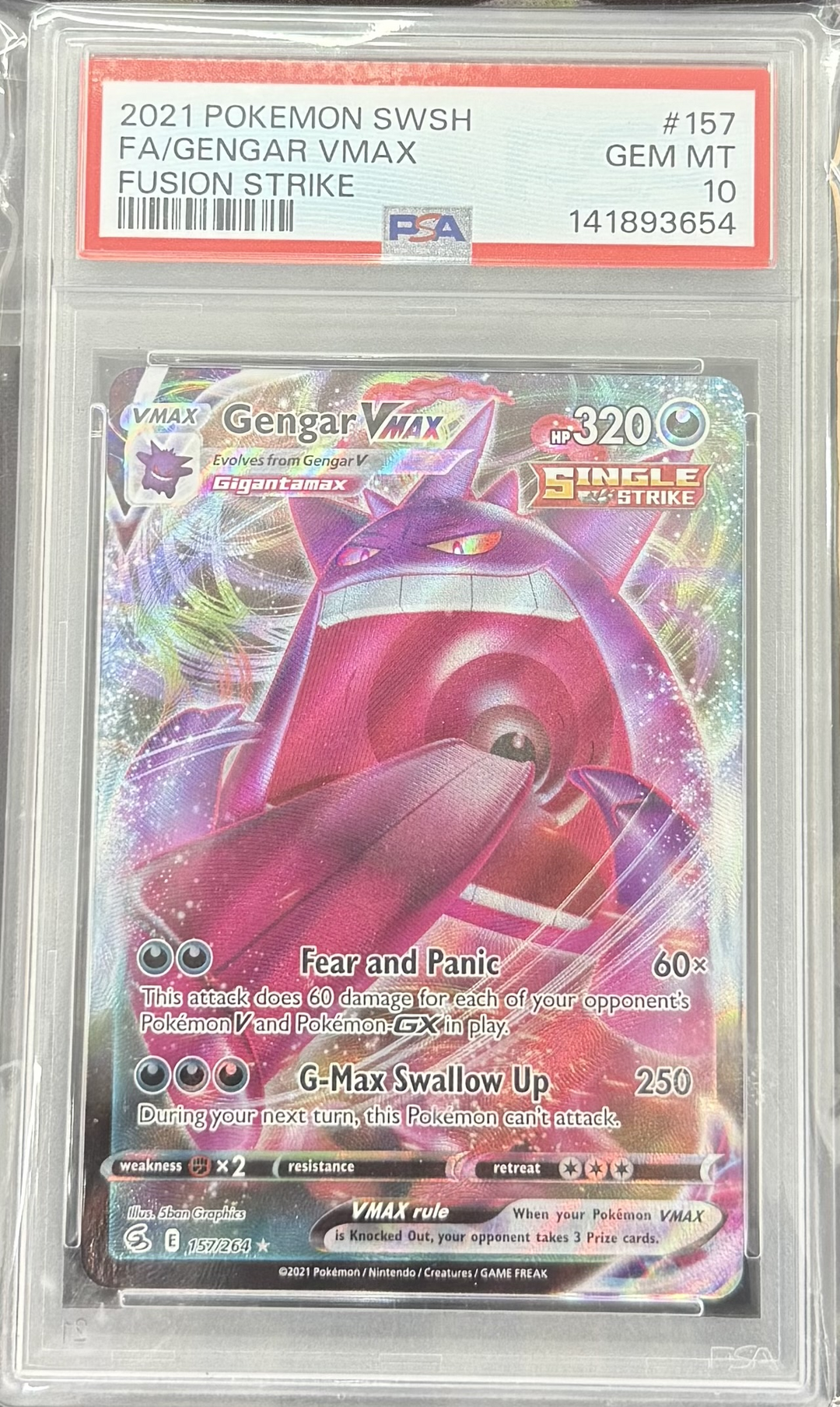 FA/Gengar VMAX #157 Fusion Strike - 2021 Pokemon SWSH - PSA 10