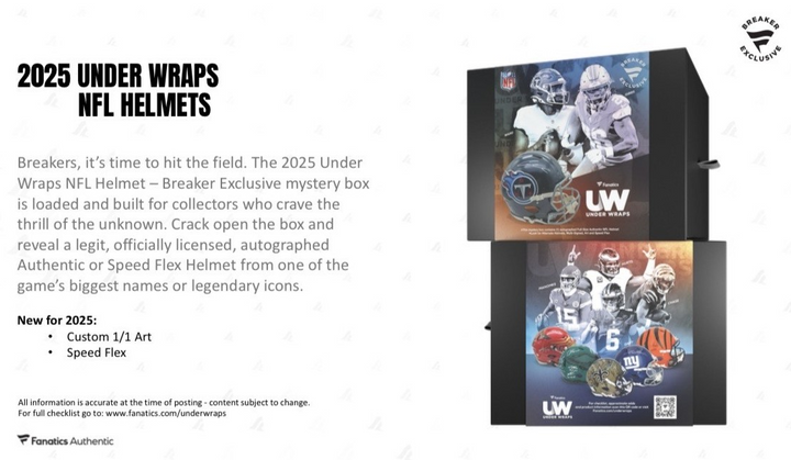 2025 Fanatics Under Wraps NFL Full Size Helmet Volume-2 (Single Mystery Box - Division Break)