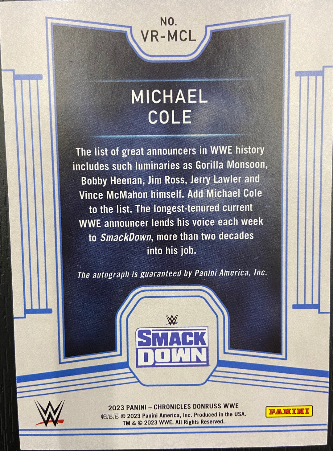 2023 Panini Chronicles Donruss WWE - Michael Cole - Voices of The Ring Autograph #VR-MCL