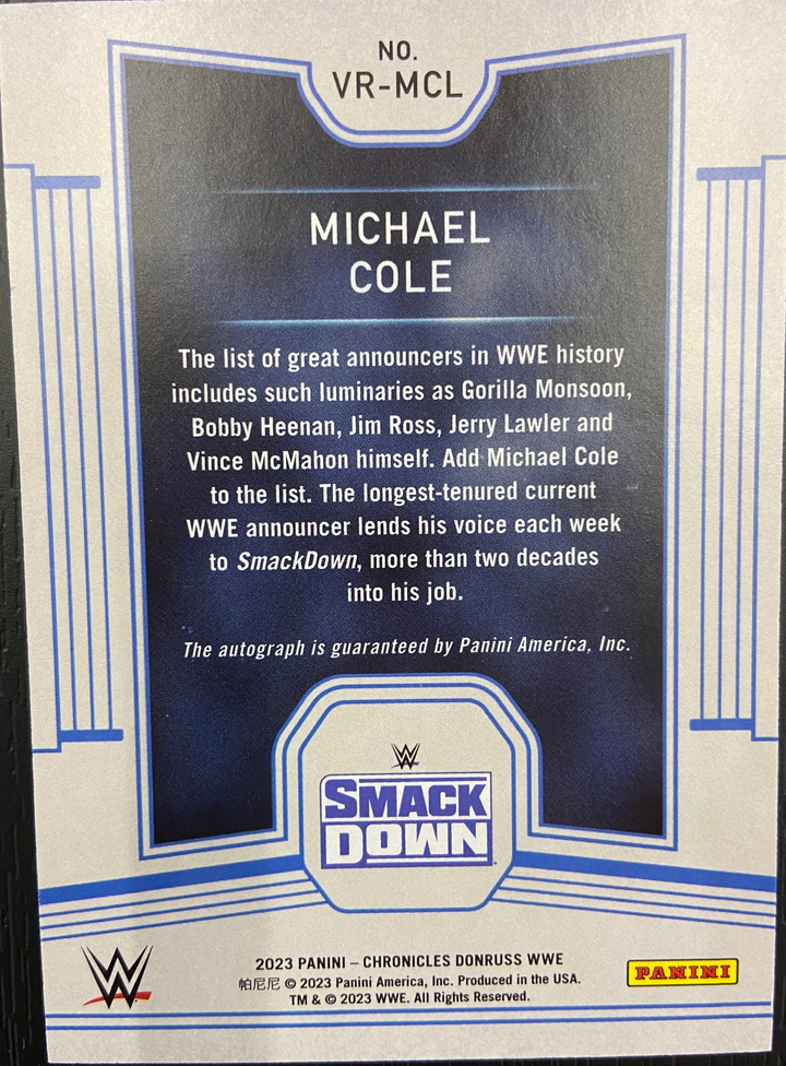 2023 Panini Chronicles Donruss WWE - Michael Cole - Voices of The Ring Autograph #VR-MCL