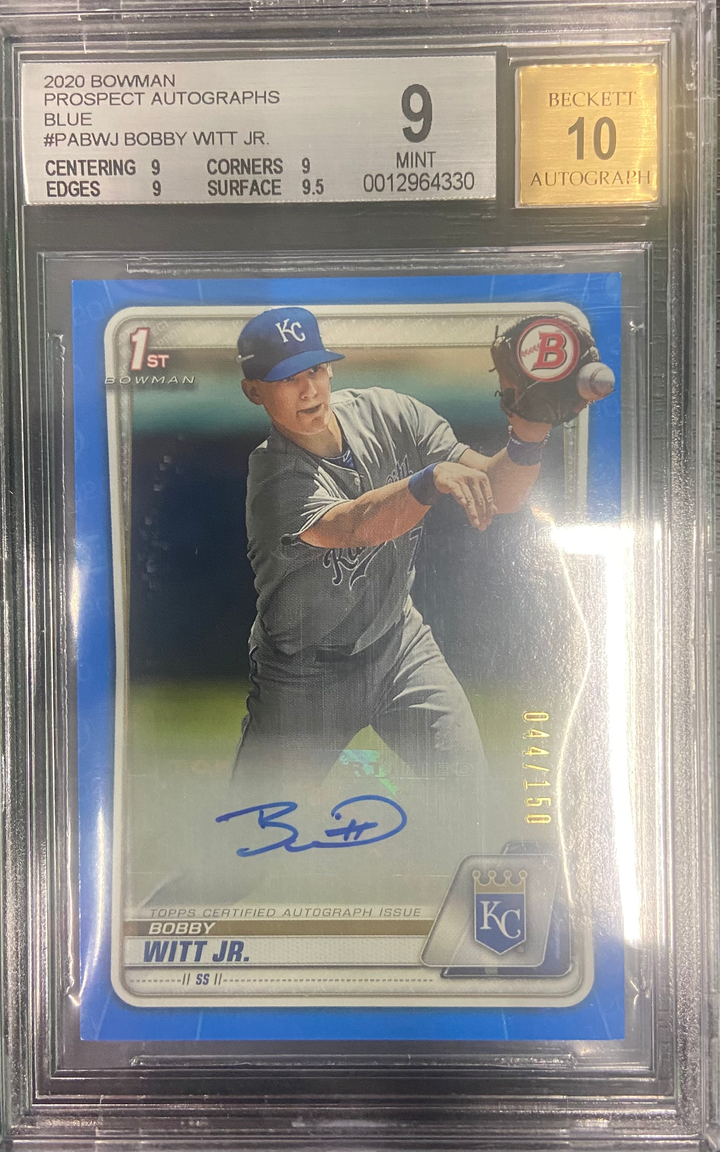 2020 Bowman Chrome Bobby Witt Jr 1st Bowman Blue 044/150 BGS 9 AUTO 10