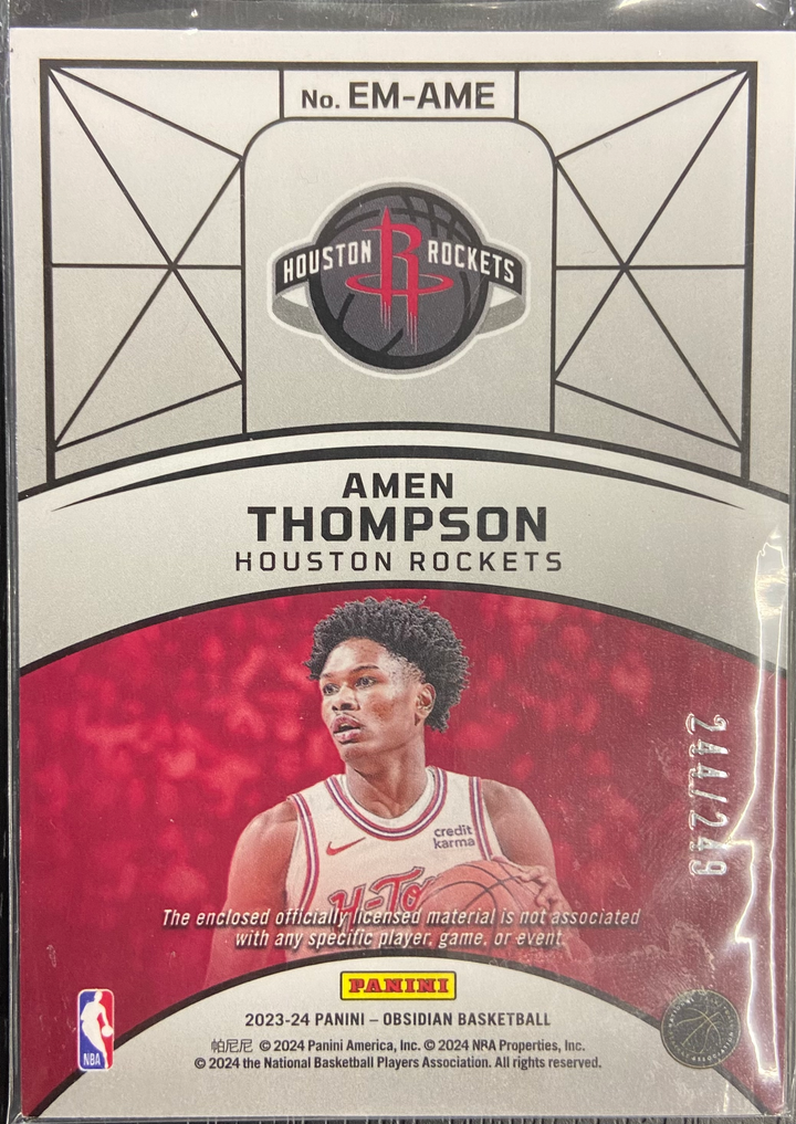 2023-24 Panini Obsidian Eclipse Amen Thompson #EM-AME Rookie Relic /249