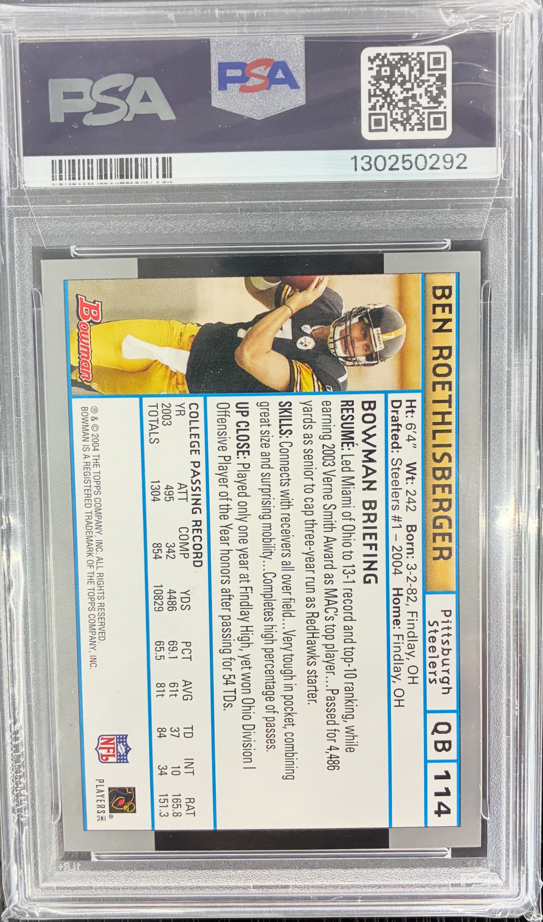 2004 Bowman Football Ben Roethlisberger PSA 8