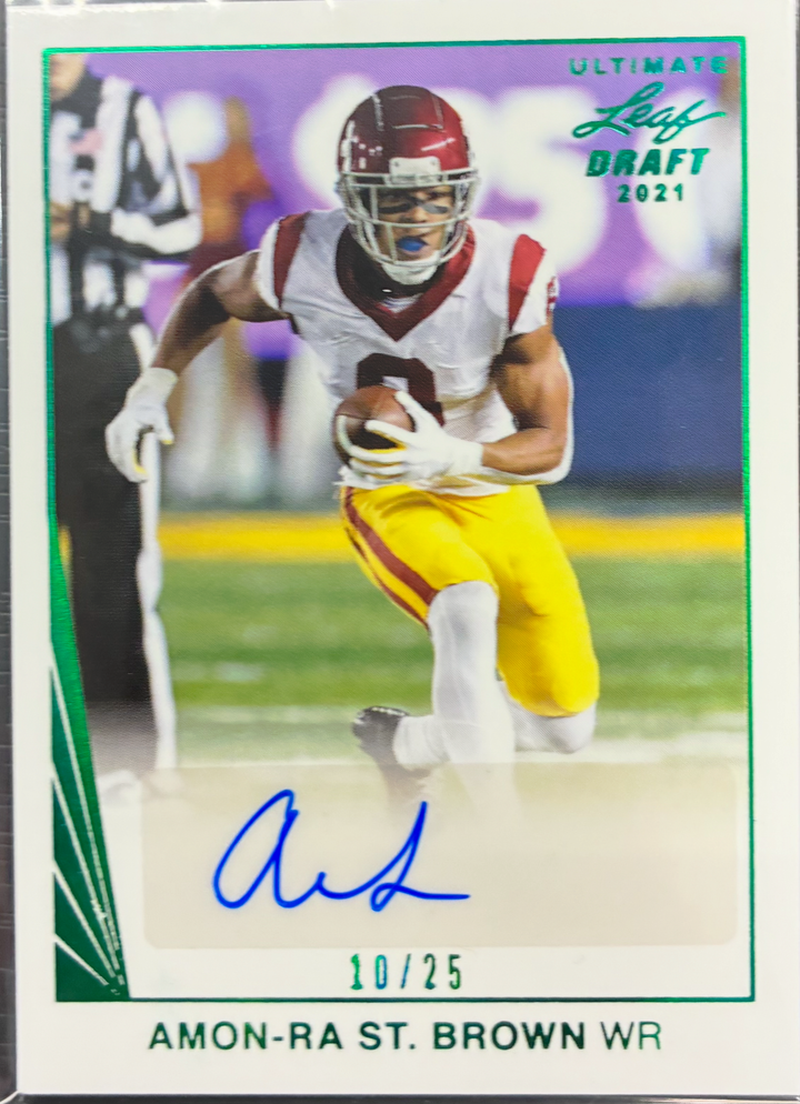 2021 Leaf Ultimate Draft Football - Amon-Ra St. Brown Autograph Green Parallel 10/25