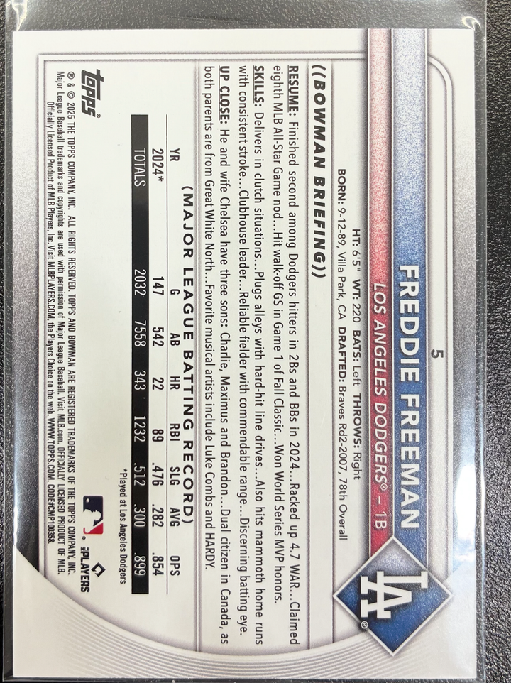 2025 Bowman Baseball - Freddie Freeman 5 - Gold Parallel 46/50