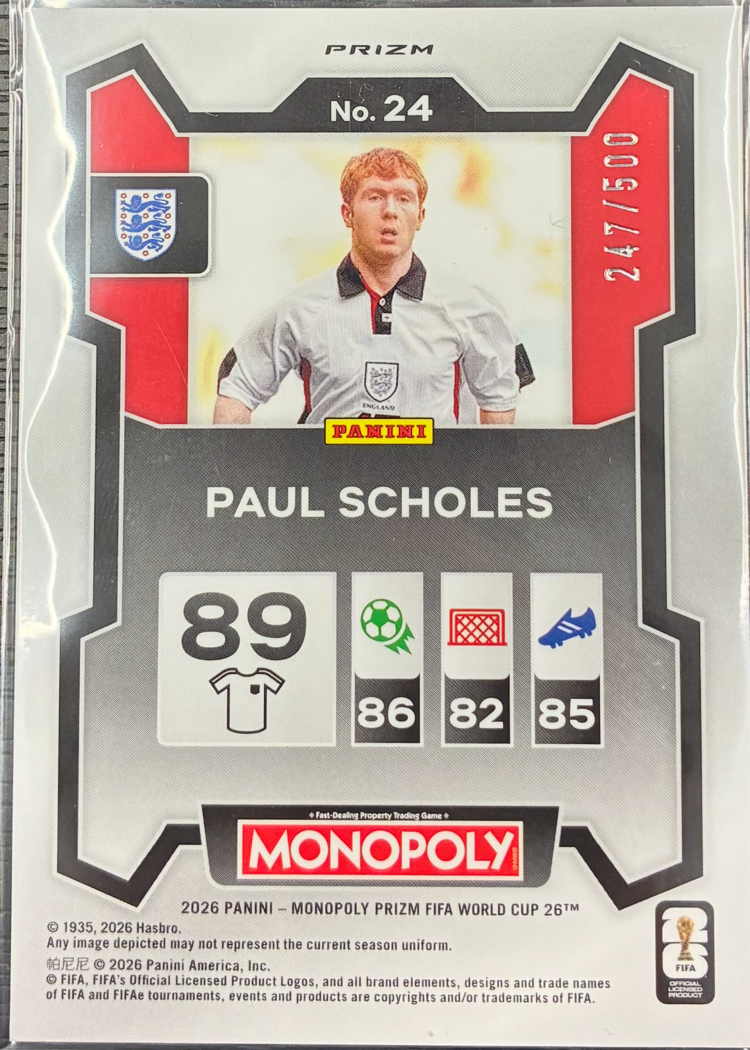 2026 Panini Prizm Monopoly FIFA World Cup - Paul Scholes #24 - Gold Big Money Shimmer 247/500