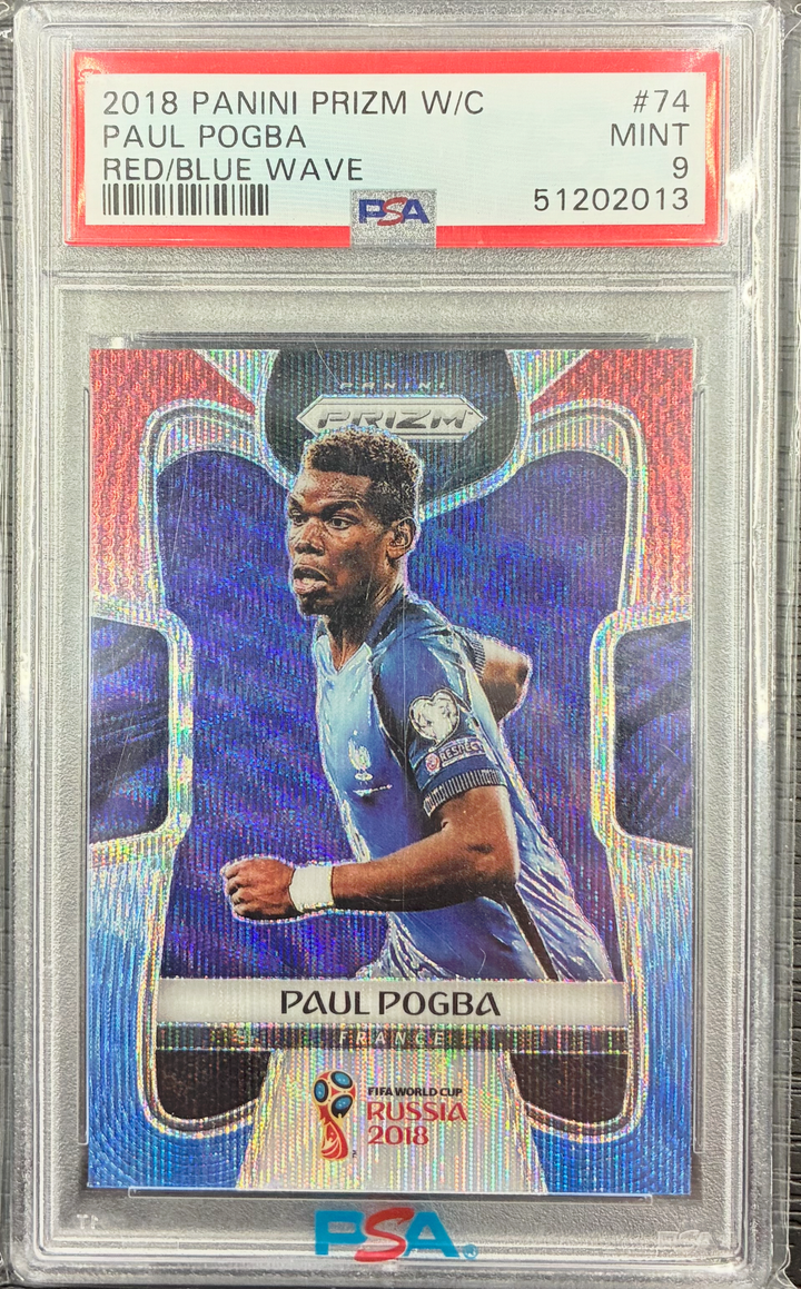 2018 Panini Prizm FIFA World Cup - Paul Pogba #74 - Red/Blue Wave - PSA 9