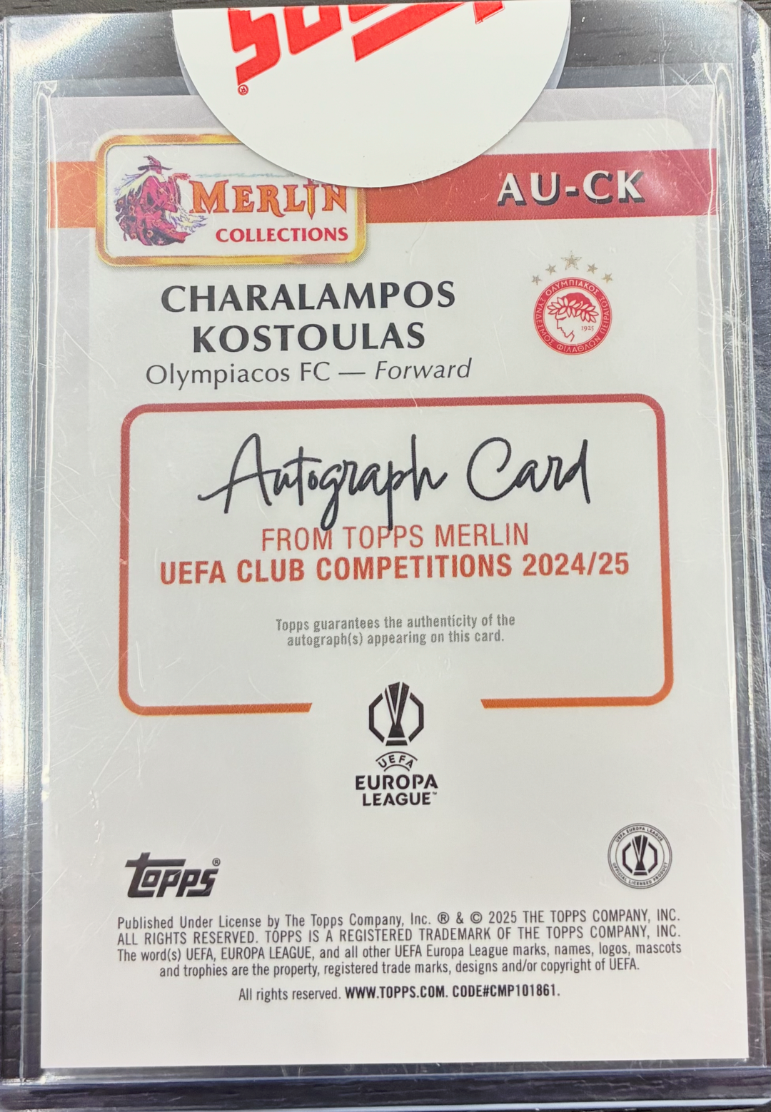2024-25 Topps Merlin UEFA Club Competitions - Charalampos Kostoulas - Blue Rookie Autograph 076/150