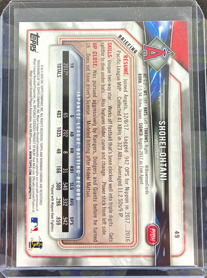 2018 Bowman Baseball - Shohei Ohtani Rookie Card #49