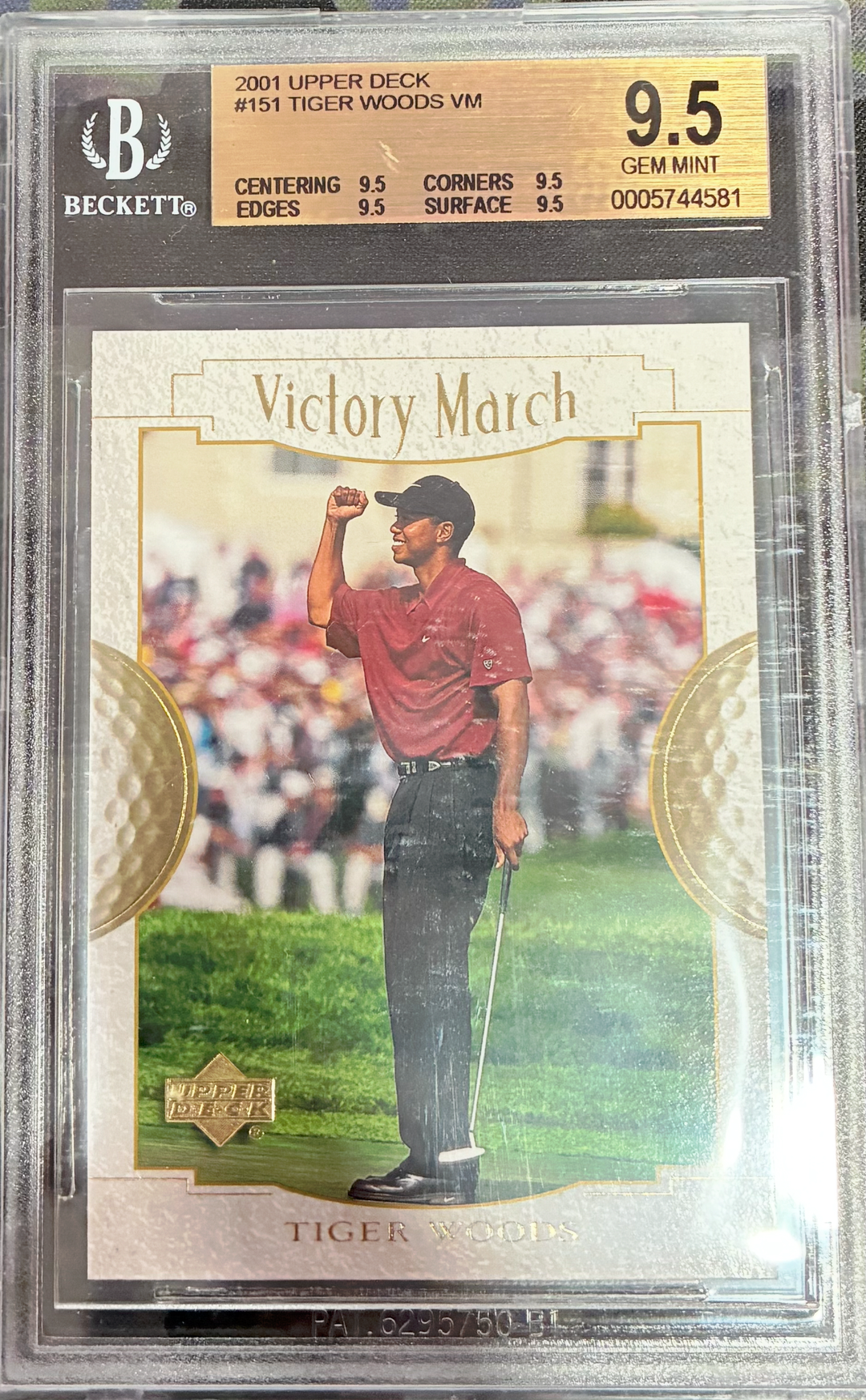 2001 Upper Deck Golf - Tiger Woods #151 - Victory March Rookie - BGS 9.5
