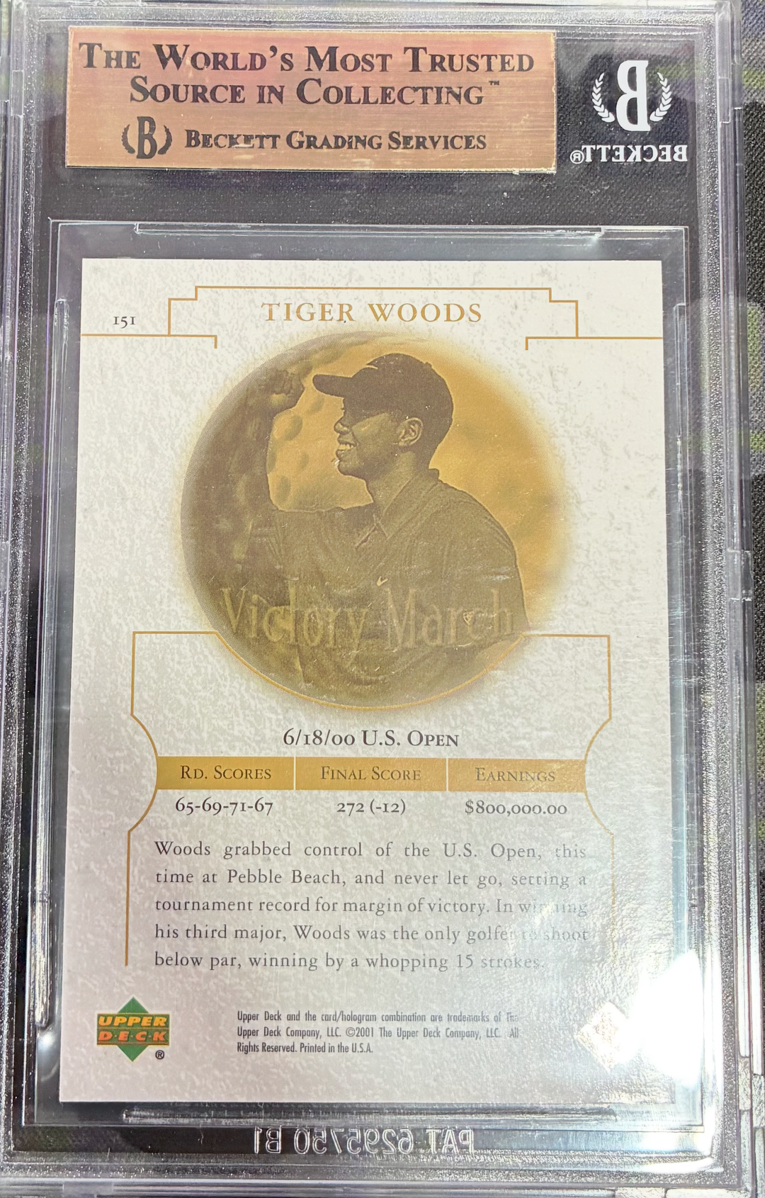 2001 Upper Deck Golf - Tiger Woods #151 - Victory March Rookie - BGS 9.5