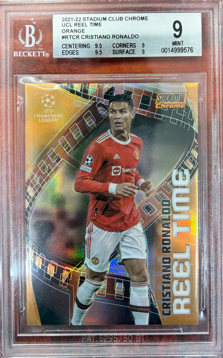 2021-22 Topps Stadium Club Chrome UCL Soccer - Cristiano Ronaldo #RTCR - Reel Time Orange 04/25 - BGS 9