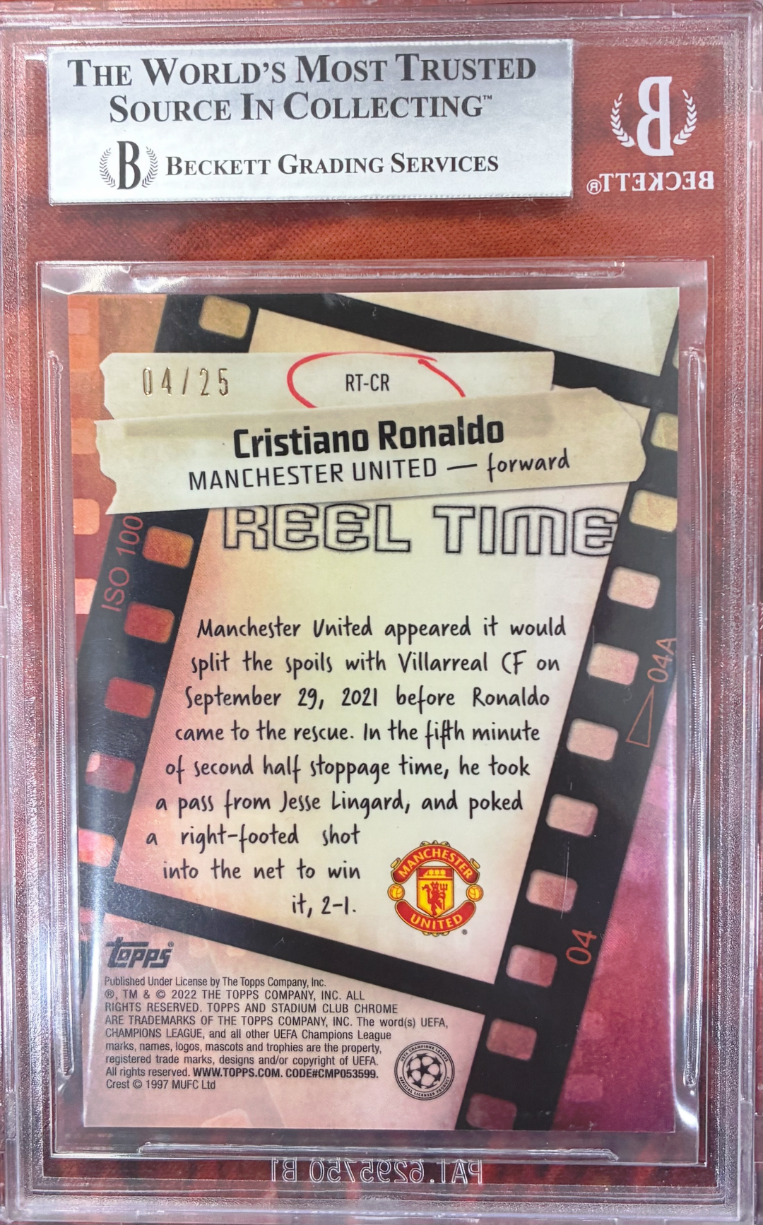 2021-22 Topps Stadium Club Chrome UCL Soccer - Cristiano Ronaldo #RTCR - Reel Time Orange 04/25 - BGS 9