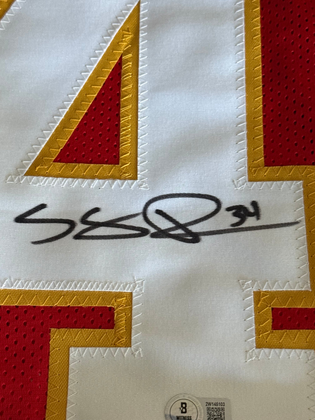 Samaje Perine Autographed Red Custom Jersey - Beckett COA